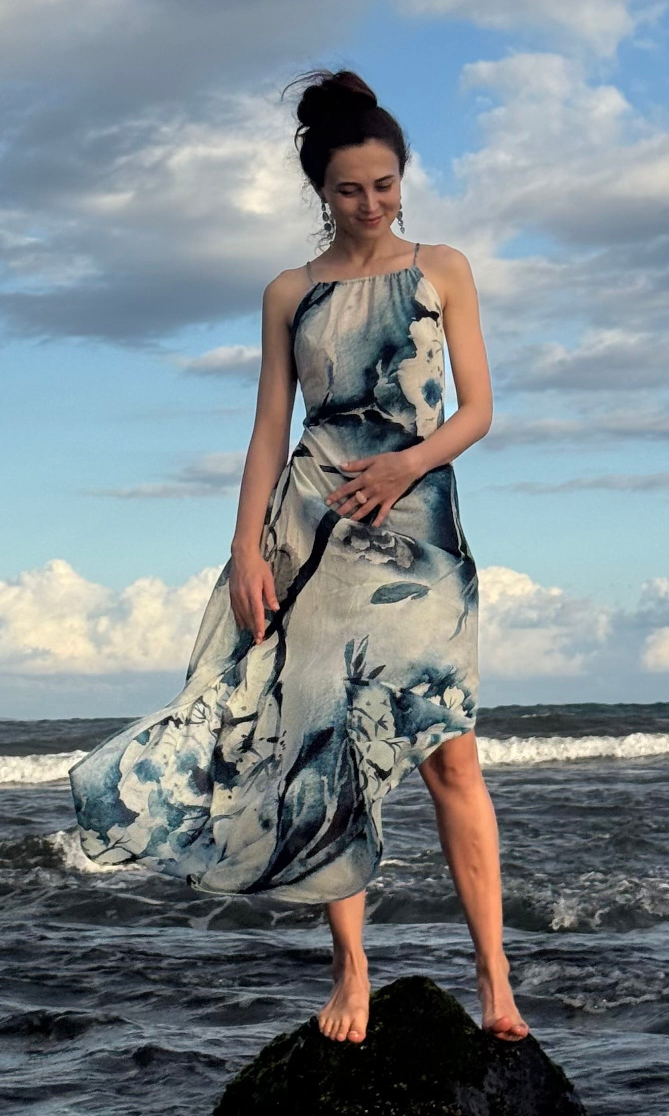 Halter Maxi Dress - Blue Flowers