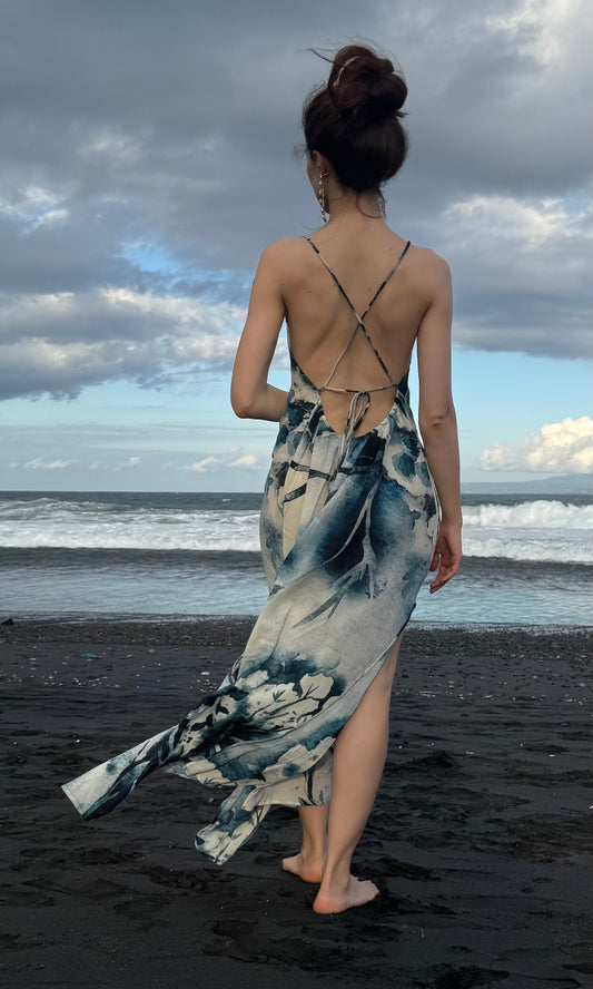Halter Maxi Dress - Blue Flowers