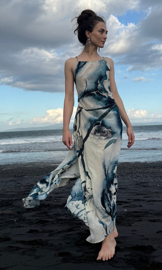 Halter Maxi Dress - Blue Flowers